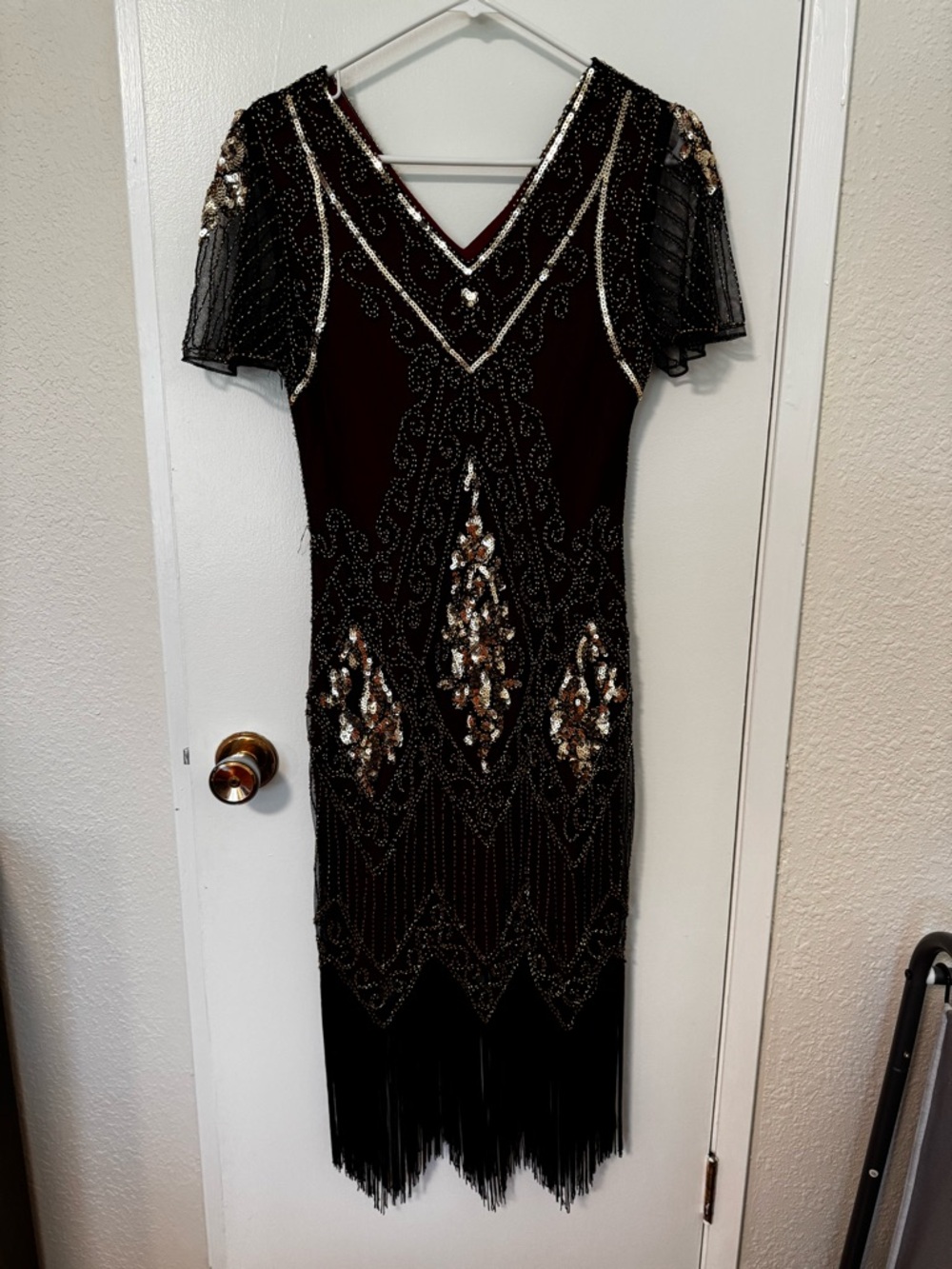 Beaded Red & Black Fringe Beaded 20’s Inspired Flapper Dress